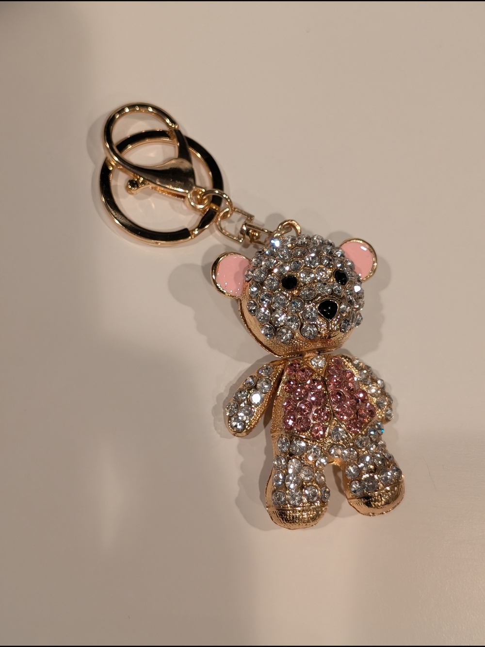 Bag Charm/Keychain Crystal Teddy Bear with Pink & Clear Rhinestones